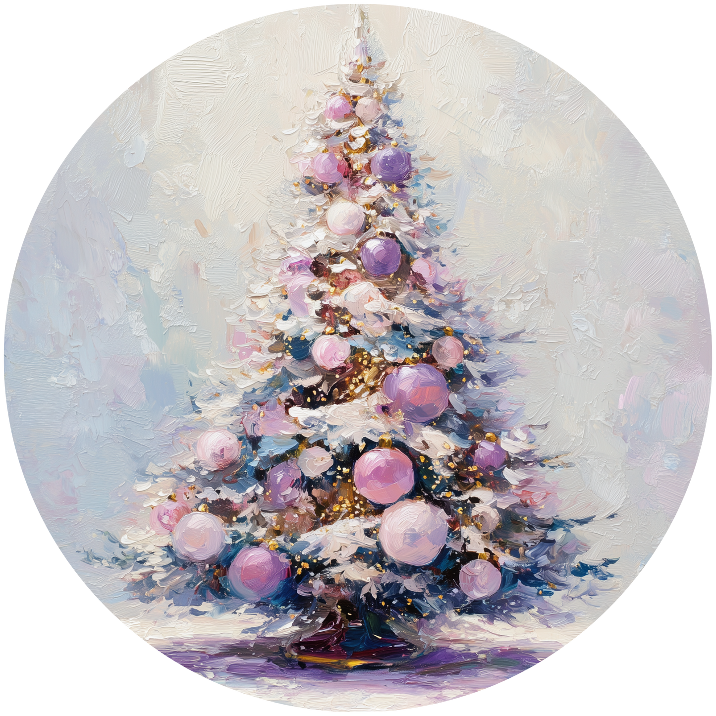 Snow-Covered Christmas Tree with Pink and Purple Ornaments Accent Sign - Made in USA