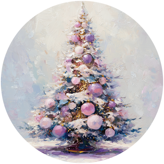 Snow-Covered Christmas Tree with Pink and Purple Ornaments Accent Sign - Made in USA