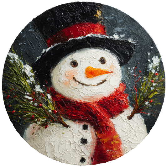 Snowman with Top Hat and Red Scarf Accent Sign - Made in USA
