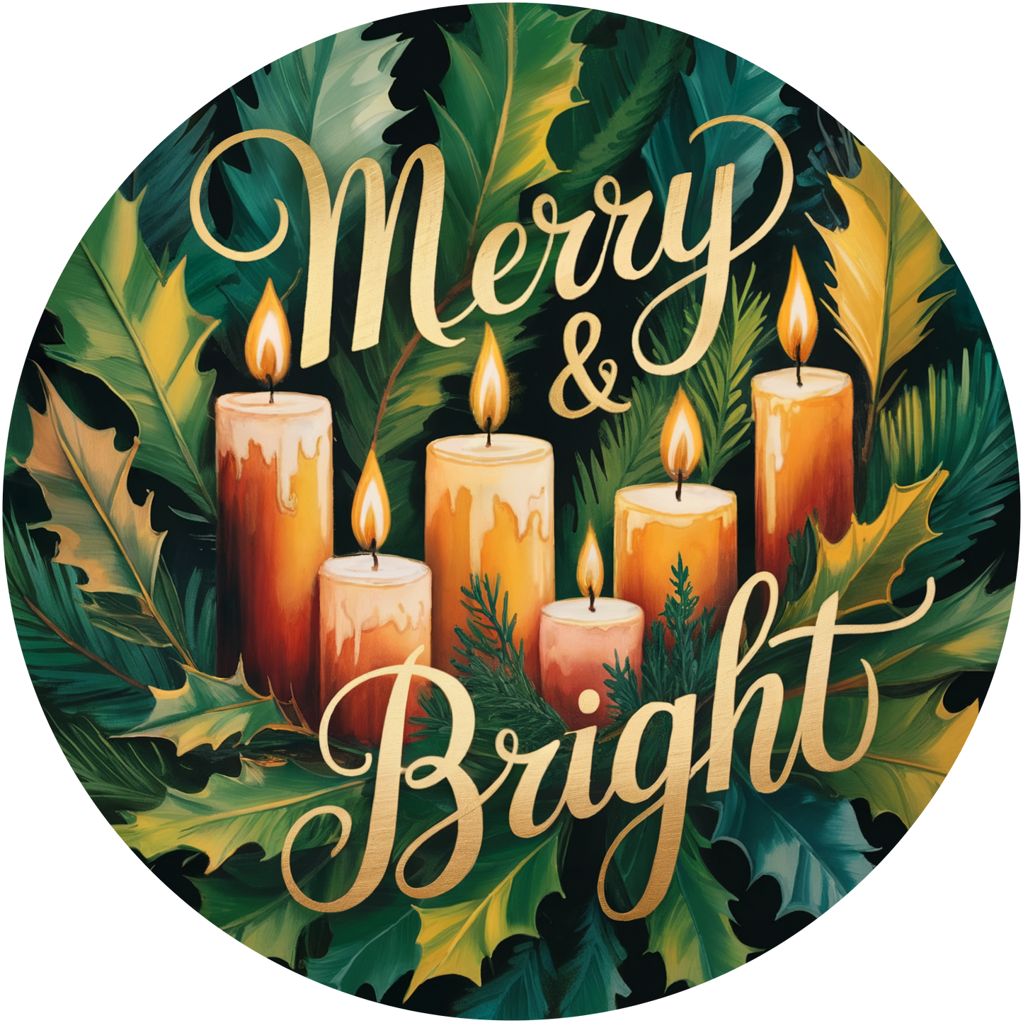 Merry & Bright Candle Festive Holly Accent Sign - Made in USA