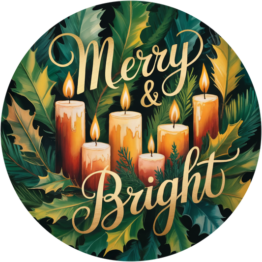 Merry & Bright Candle Festive Holly Accent Sign - Made in USA