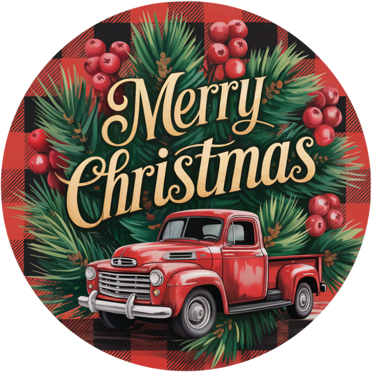 Vintage Red Truck Merry Christmas Accent Sign - Made in USA