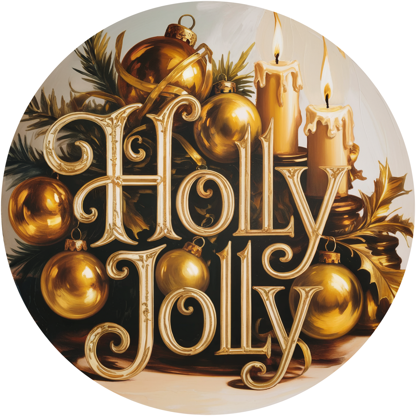 Holly Jolly Gold Ornament Accent Sign - Made in USA