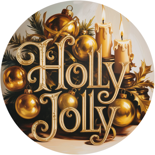 Holly Jolly Gold Ornament Accent Sign - Made in USA