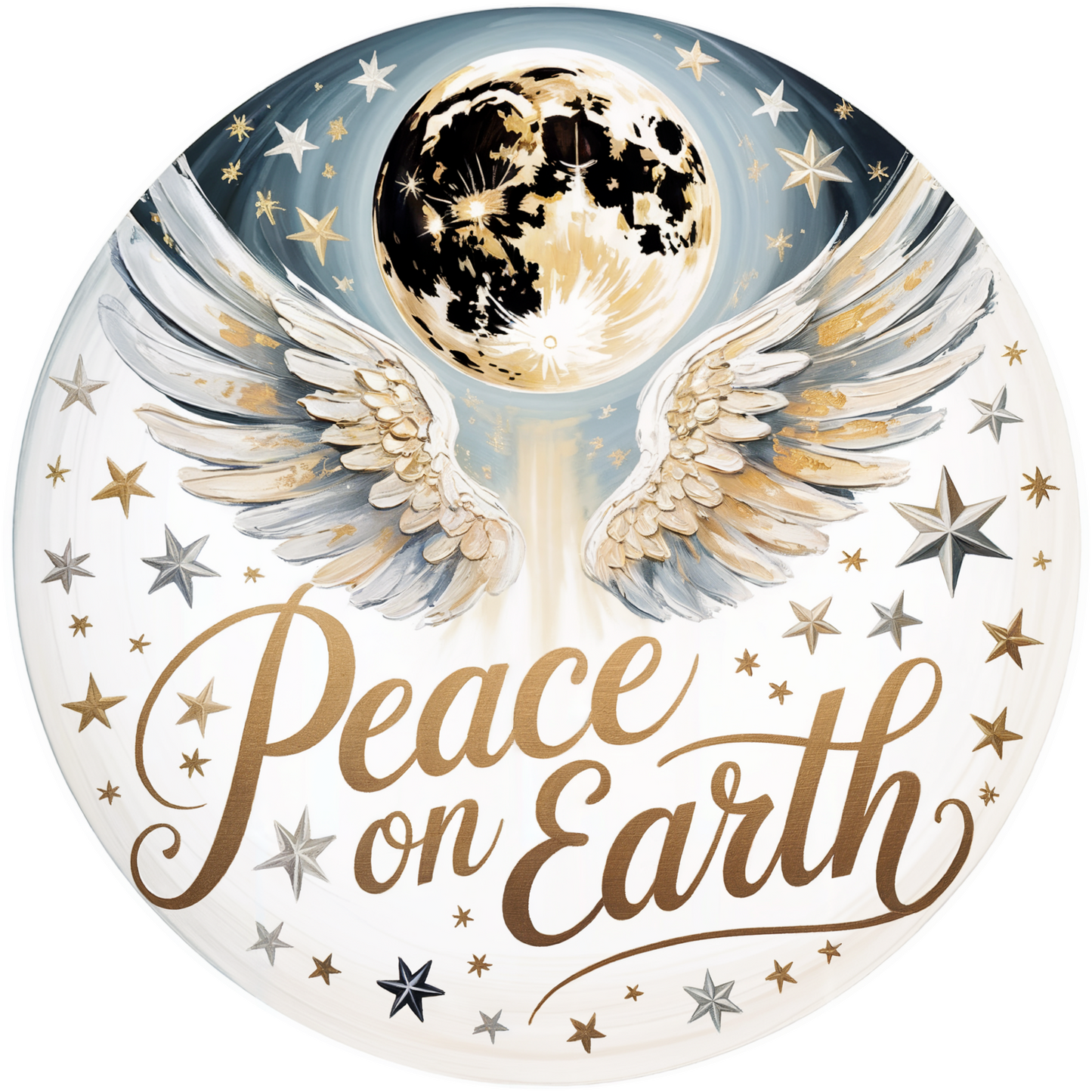Peace on Earth Angel Wings and Moon Accent Sign - Made in USA