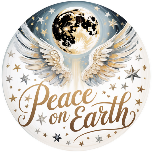 Peace on Earth Angel Wings and Moon Accent Sign - Made in USA