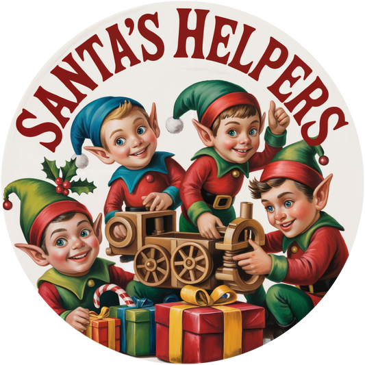 Santa's Helpers Elves Making Toys Accent Sign - Made in USA