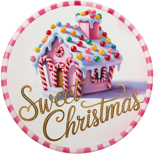 Sweet Christmas Pink Gingerbread House Accent Sign - Made in USA