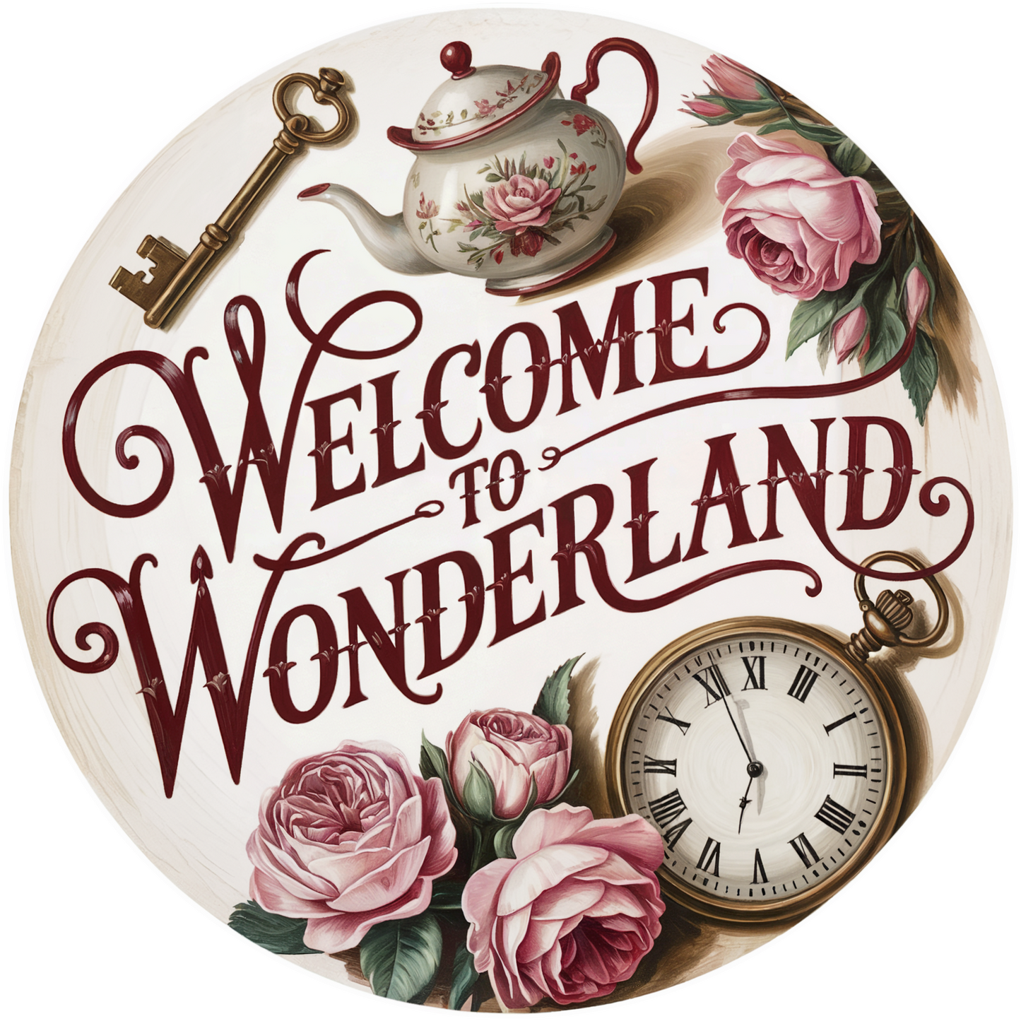 Welcome to Wonderland Teapot and Clock Accent Sign - Made in USA