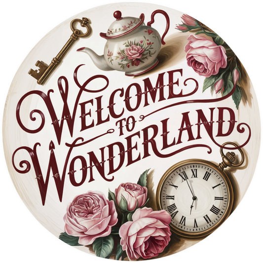 Welcome to Wonderland Teapot and Clock Accent Sign - Made in USA