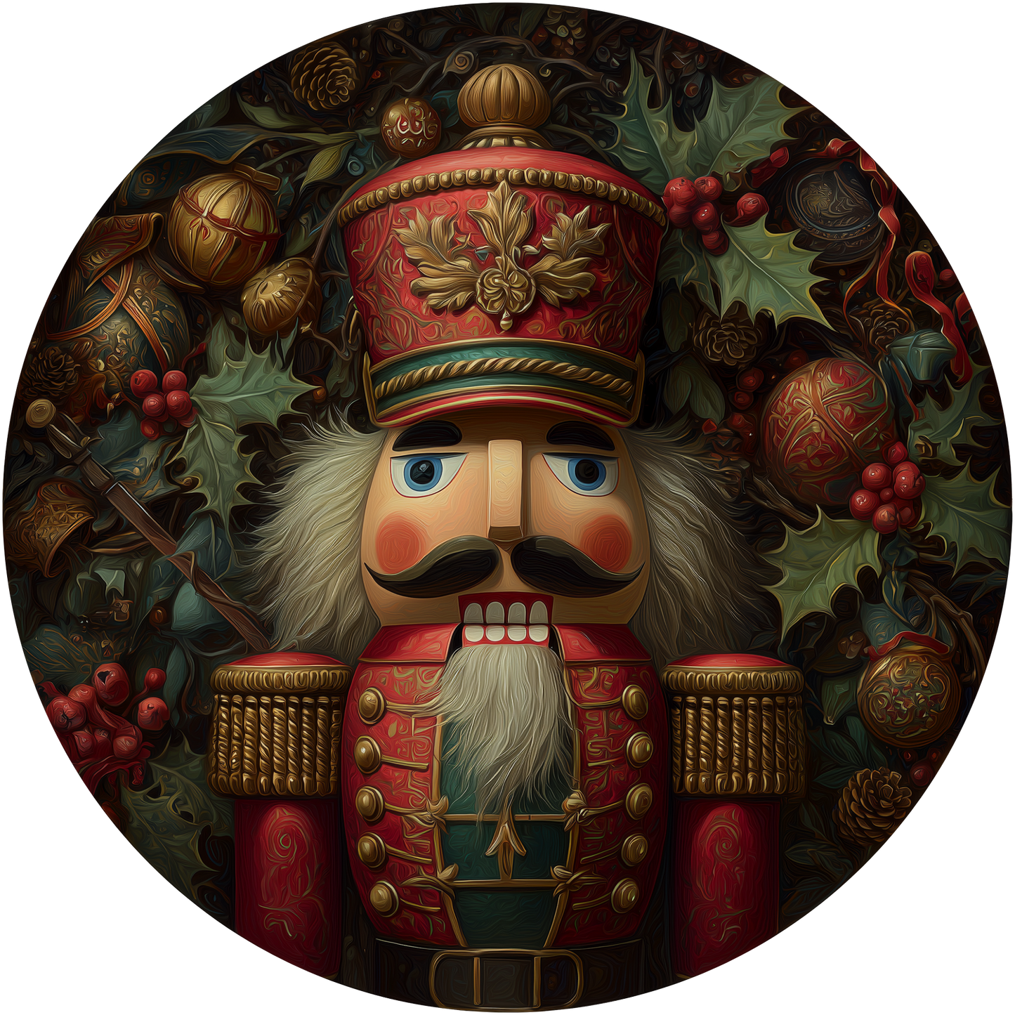 Red Nutcracker Soldier with Holly and Ornaments Accent Sign - Made in USA