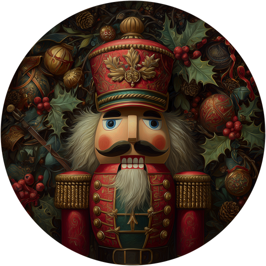 Red Nutcracker Soldier with Holly and Ornaments Accent Sign - Made in USA