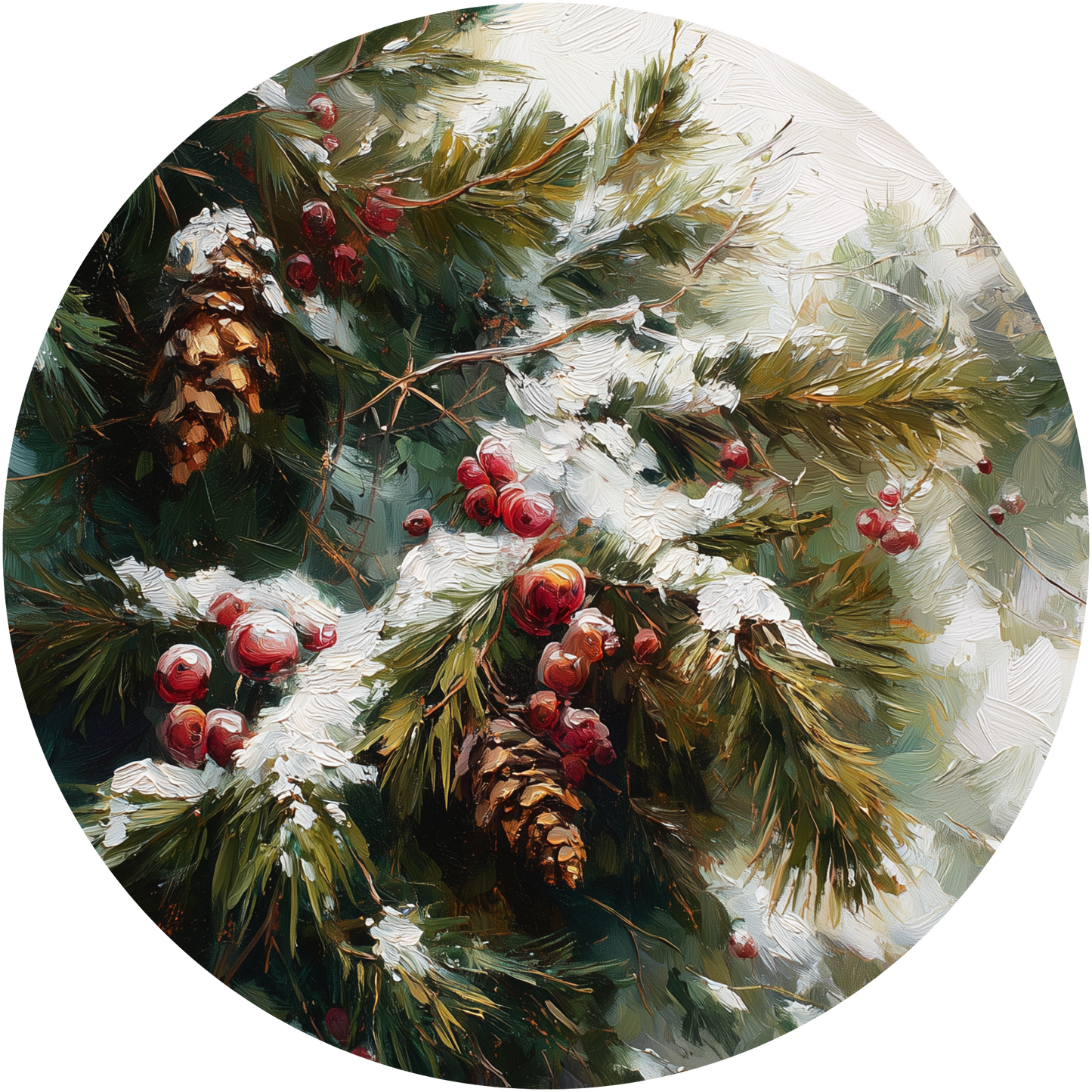 Snowy Pine Boughs with Berries and Cones Accent Sign - Made in USA