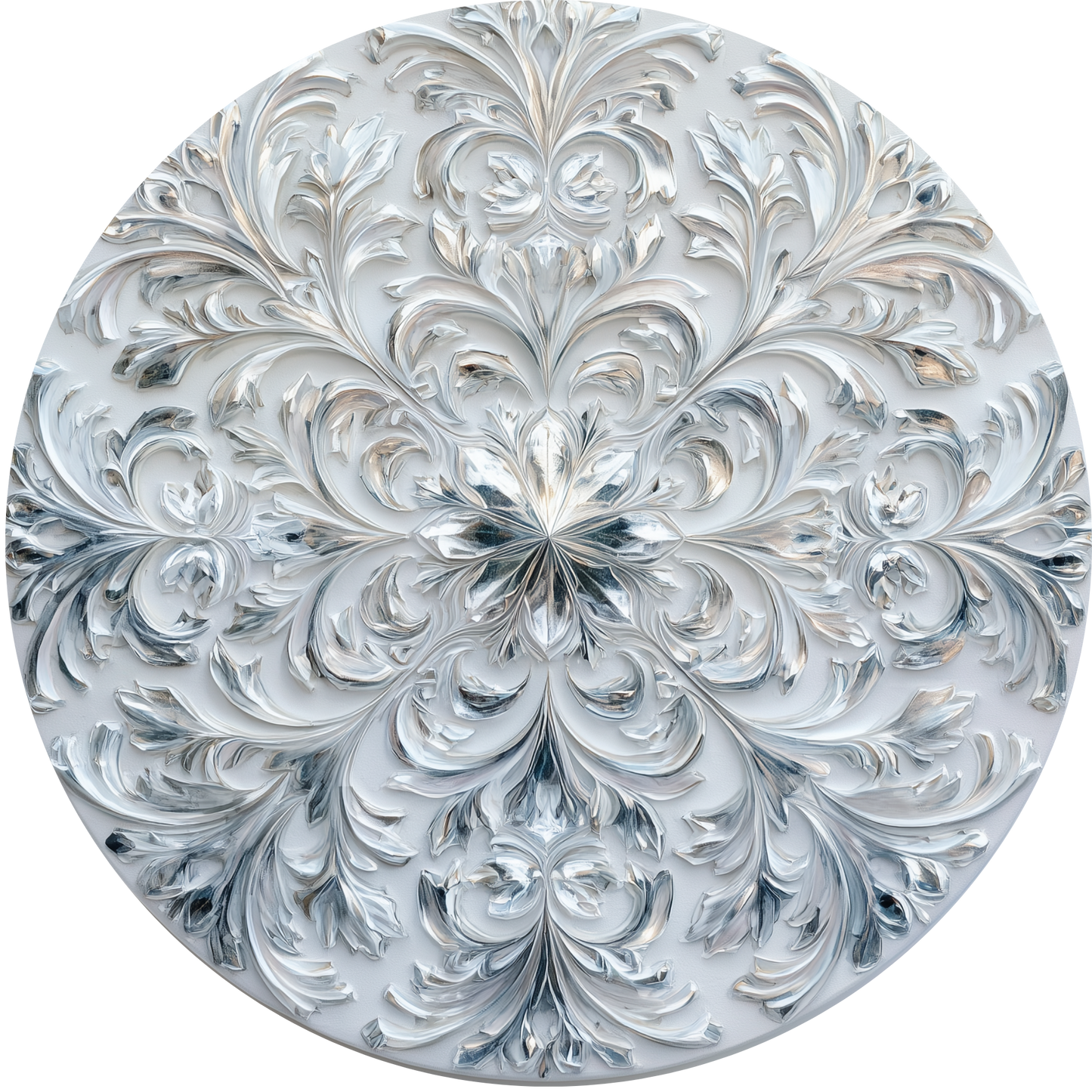 Floral Medallion with Silver Leaf Scrollwork and White Accent Sign - Made in USA