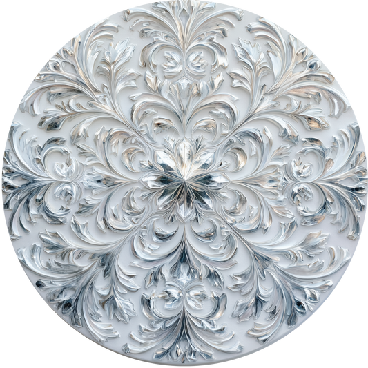 Floral Medallion with Silver Leaf Scrollwork and White Accent Sign - Made in USA