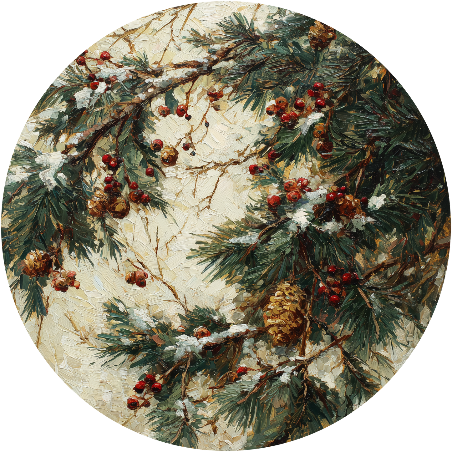 Snowy Pine Boughs with Red Berries and Cones Accent Sign - Made in USA
