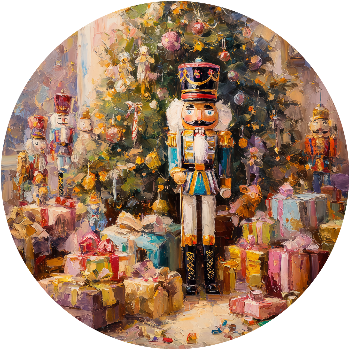 Nutcracker Toy Soldier by a Christmas Tree and Gifts Accent Sign - Made in USA