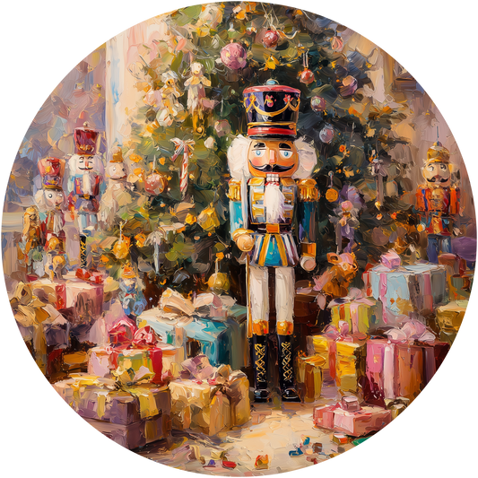 Nutcracker Toy Soldier by a Christmas Tree and Gifts Accent Sign - Made in USA