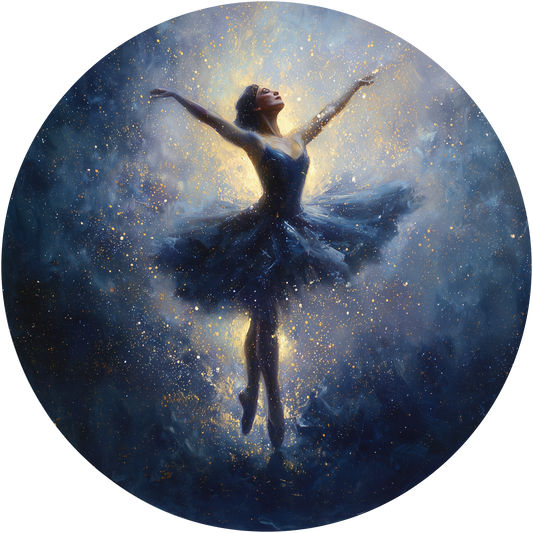 Ballerina Dancing in a Dark Blue Tutu with Golden Sparkles Accent Sign - Made in USA