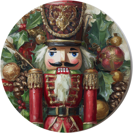 Red Nutcracker Soldier with Holly Wreath and Gold Ornaments Accent Sign - Made in USA