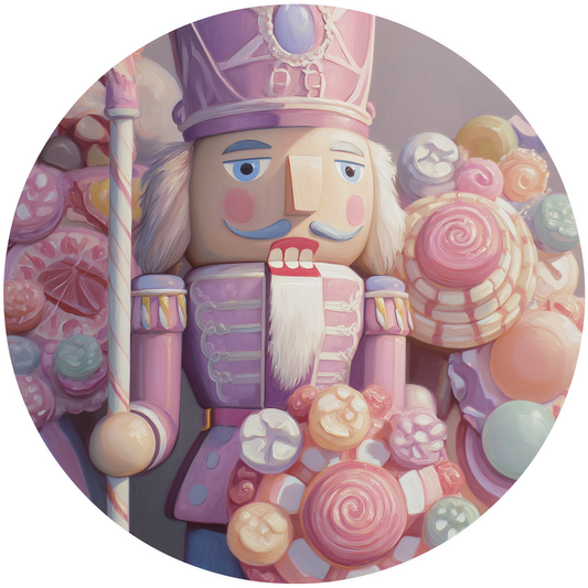 Pink Nutcracker Soldier with Candy Land Sweets and Lollipops Accent Sign - Made in USA