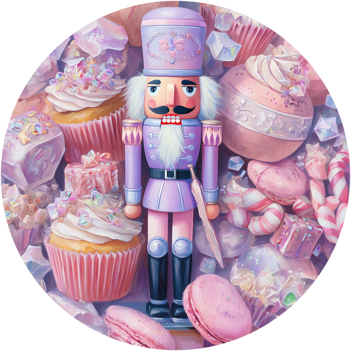 Nutcracker Soldier Surrounded by Pink Cupcakes and Macarons Accent Sign - Made in USA