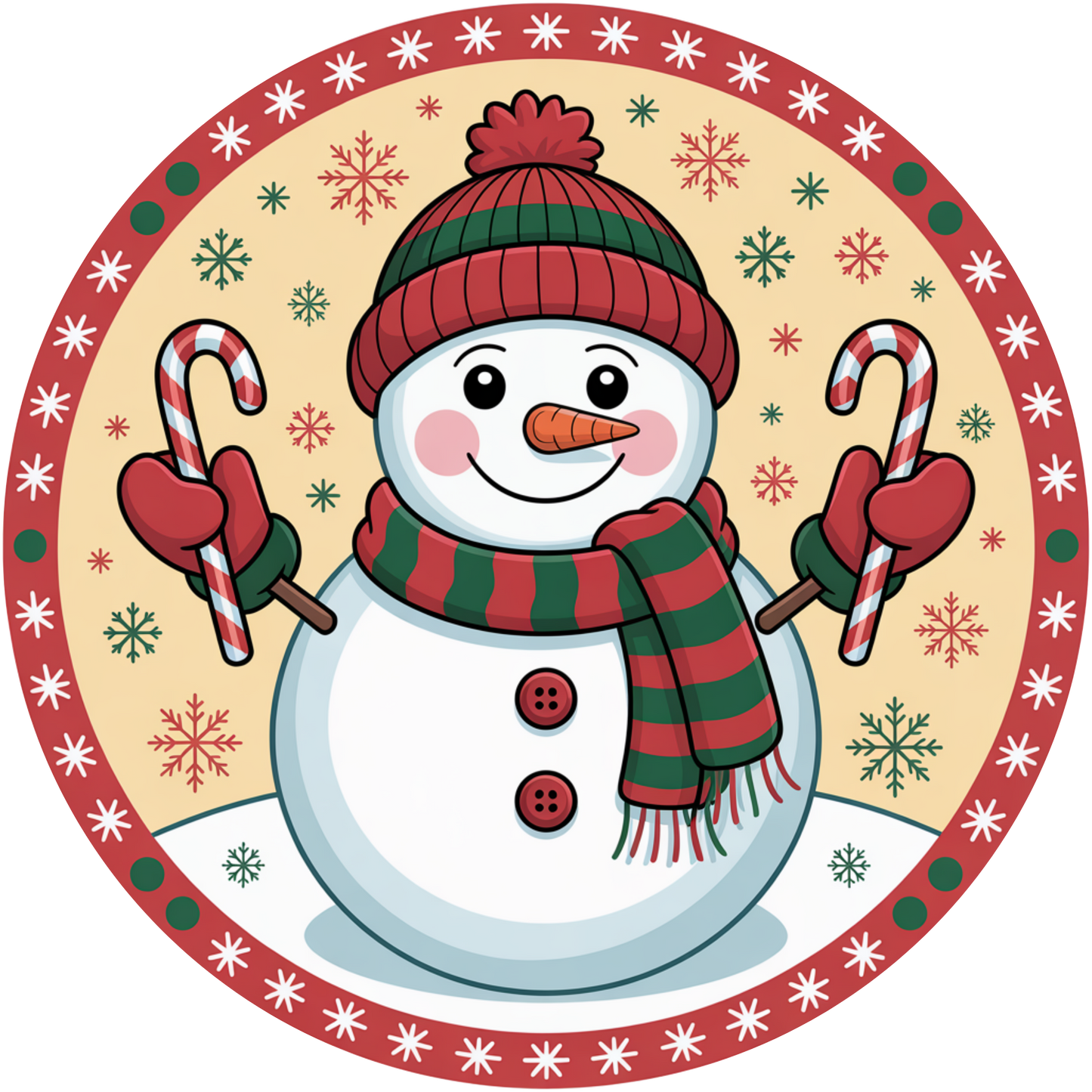 Cheerful Snowman with Candy Canes Winter Accent Sign - Made in USA