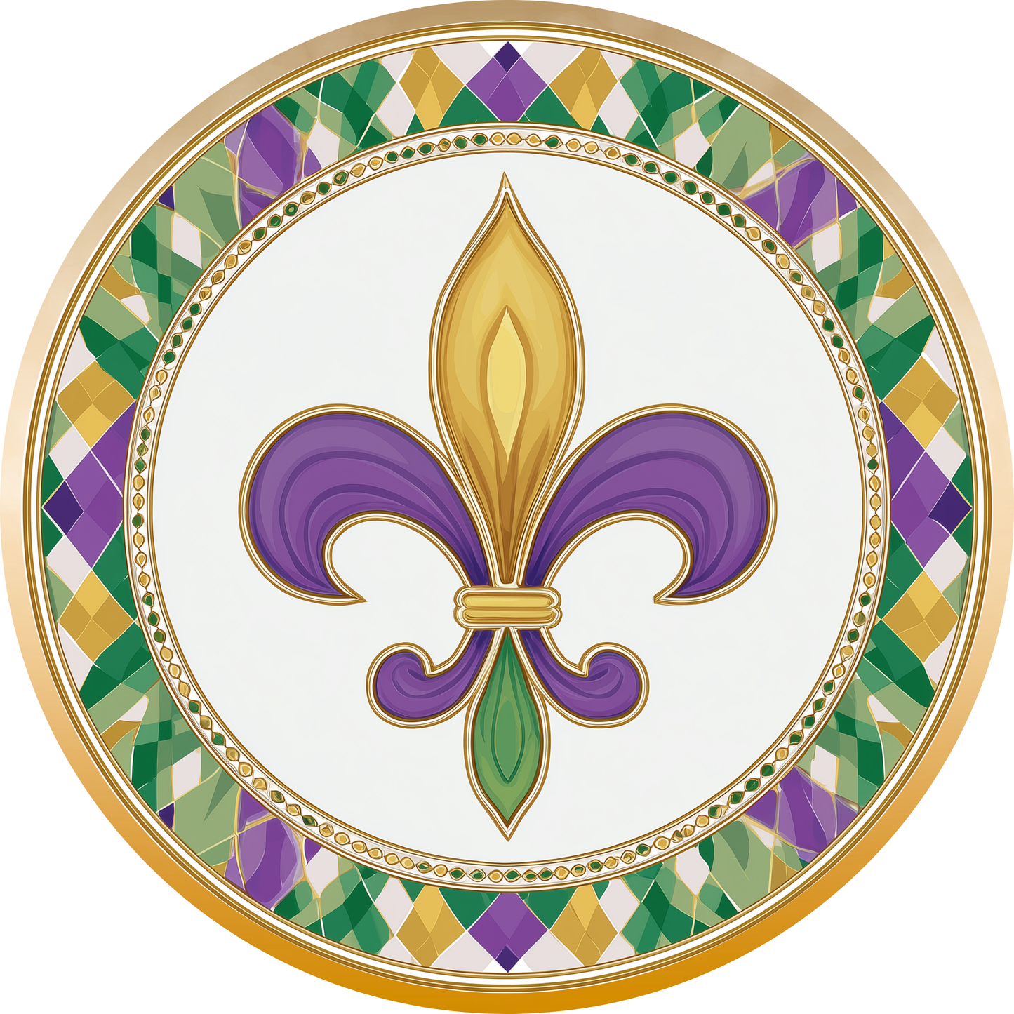 Mardi Gras Fleur-de-Lis with Harlequin Border Accent Sign - Made in USA