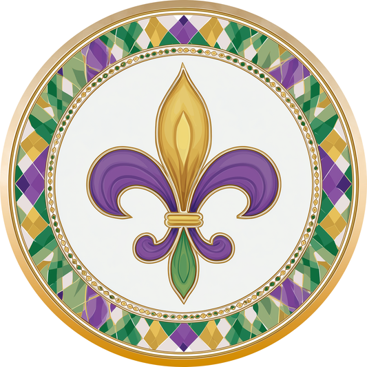 Mardi Gras Fleur-de-Lis with Harlequin Border Accent Sign - Made in USA