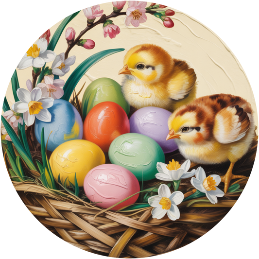 Spring Easter Basket Chicks & Eggs Accent Sign - Made in USA