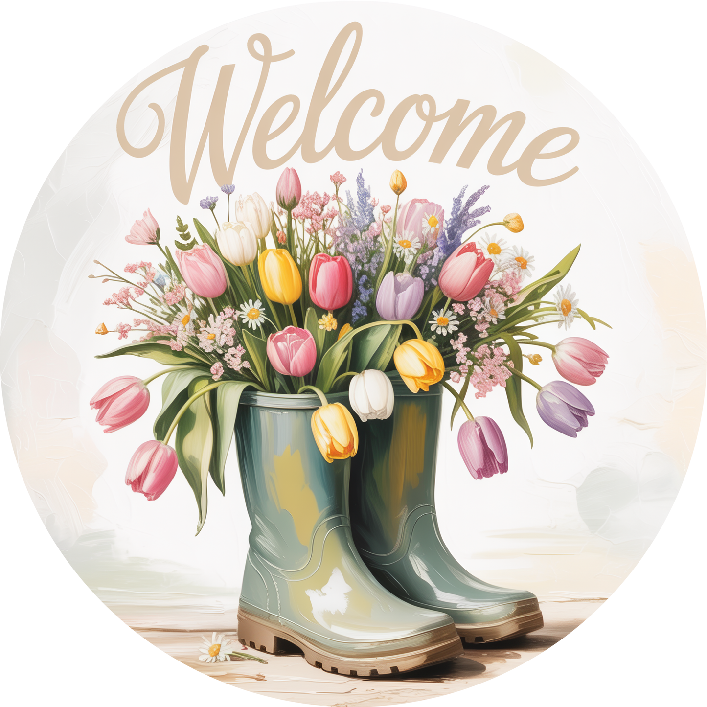 Spring Tulip Rain Boots Welcome Accent Sign - Made in USA