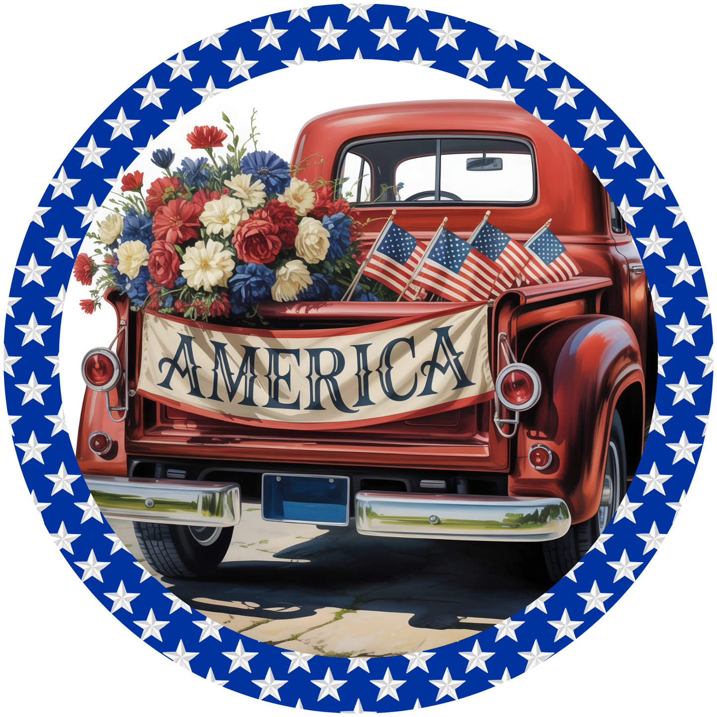 Americana Vintage Truck with Flags & Flowers Patriotic Accent Sign - Made in USA