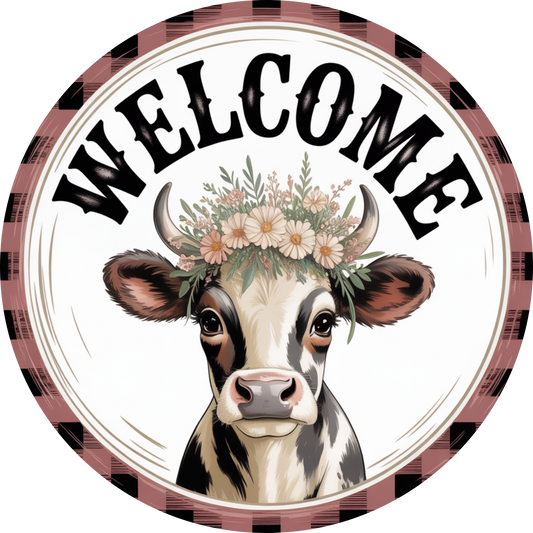 Floral Crown Cow Welcome Accent Sign - Made in USA