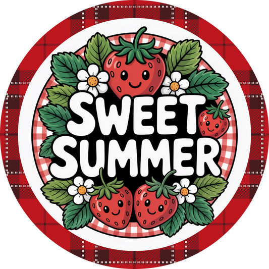 Sweet Summer with Smiling Strawberries Accent Sign - Made in USA