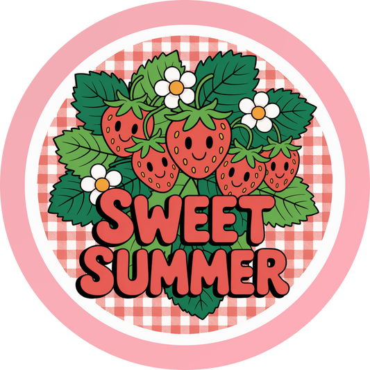Sweet Summer with Smiling Strawberries Accent Sign - Made in USA