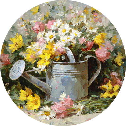 Watering Can with Spring Flowers Accent Sign - Made in USA