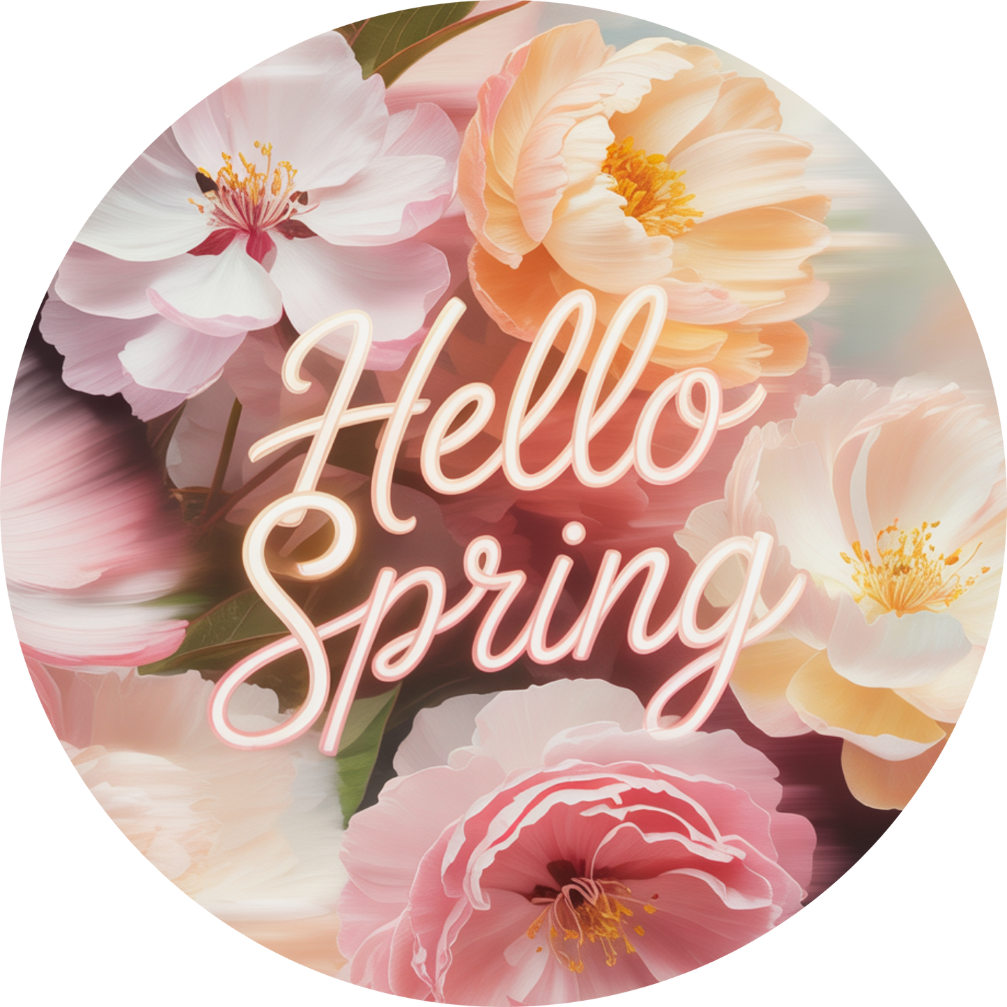 Hello Spring with Pastel Flowers Accent Sign - Made in USA