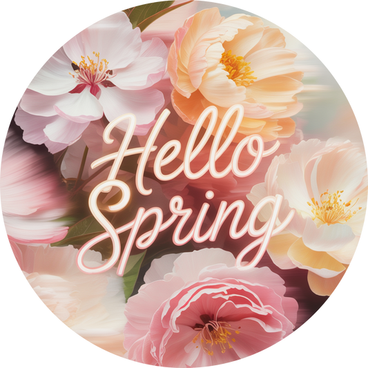 Hello Spring with Pastel Flowers Accent Sign - Made in USA