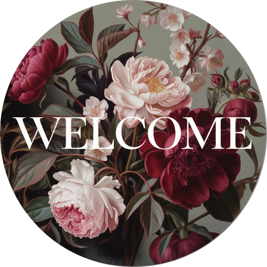 Pink and Burgundy Peonies Welcome Accent Sign - Made in USA