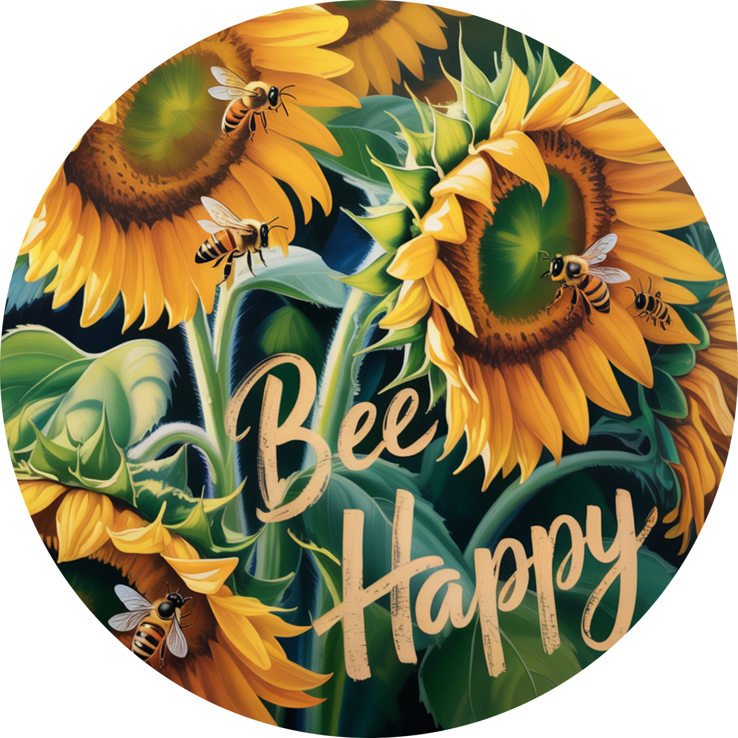 Bee Happy with Sunflowers and Bees Accent Sign - Made in USA