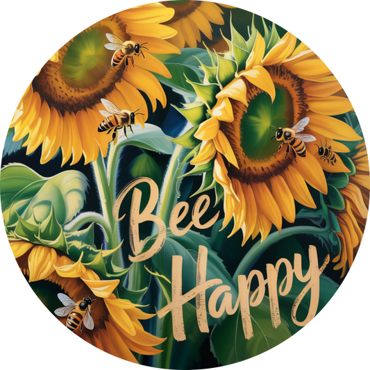 Bee Happy with Sunflowers and Bees Accent Sign - Made in USA