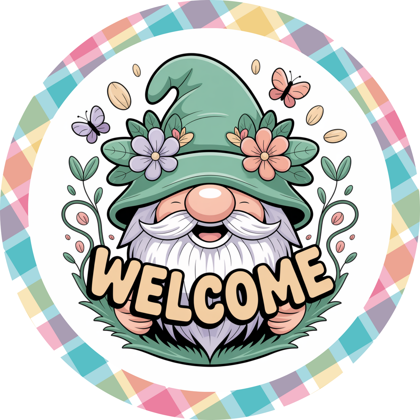 Floral Gnome Flowers Welcome Accent Sign - Made in USA