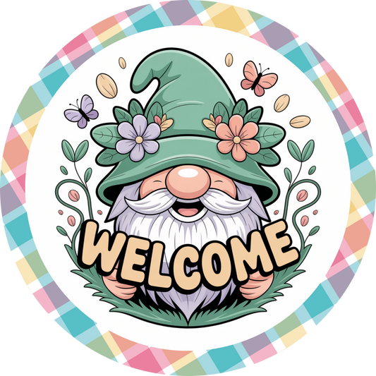 Floral Gnome Flowers Welcome Accent Sign - Made in USA