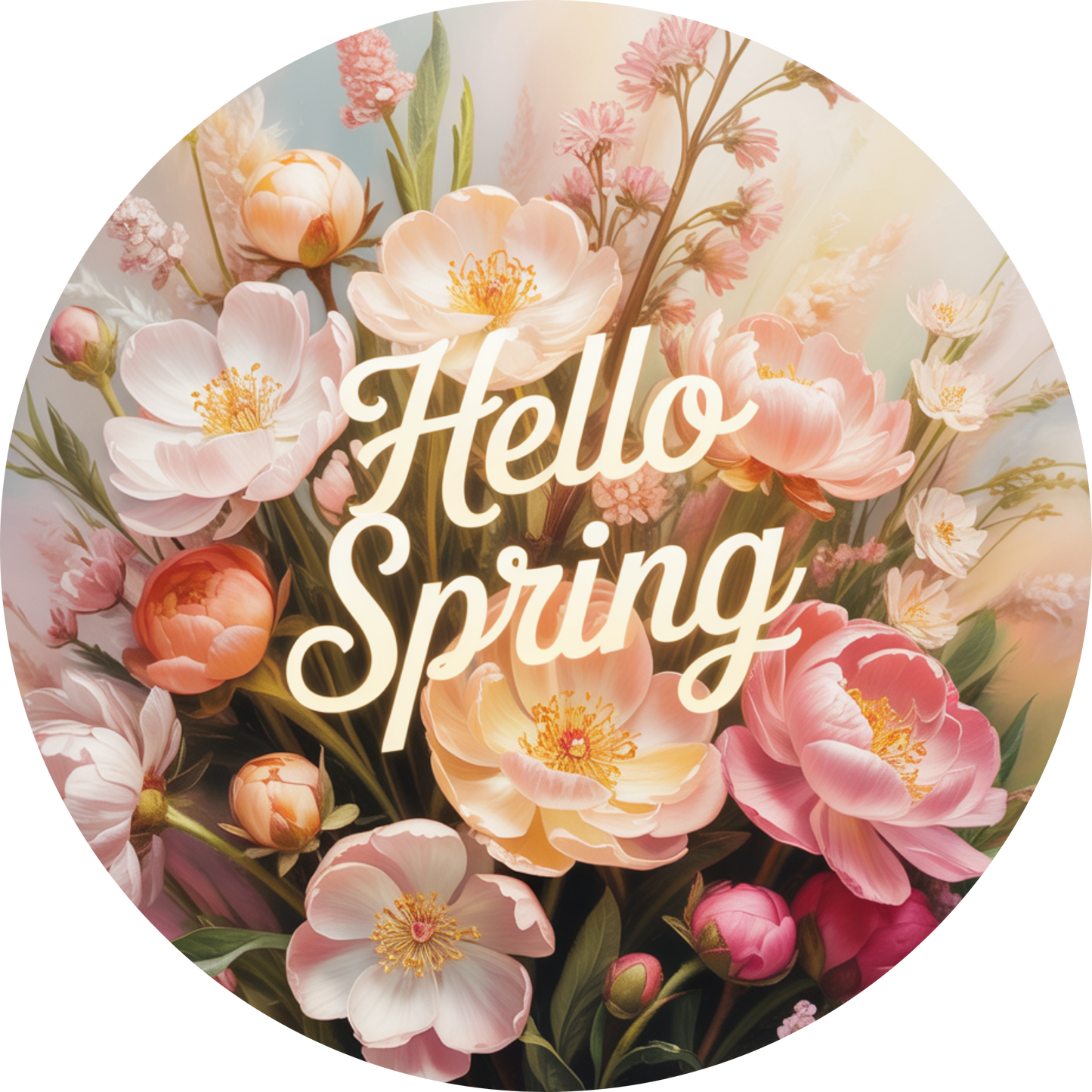 Hello Spring with Pink Flowers Accent Sign - Made in USA
