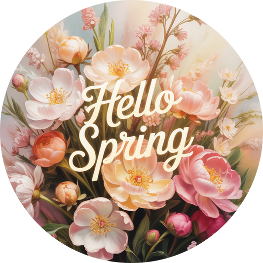 Hello Spring with Pink Flowers Accent Sign - Made in USA