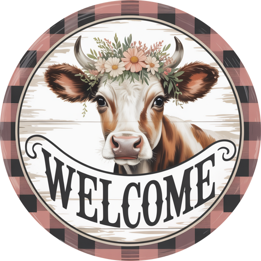 Floral Crown Cow Welcome Accent Sign - Made in USA