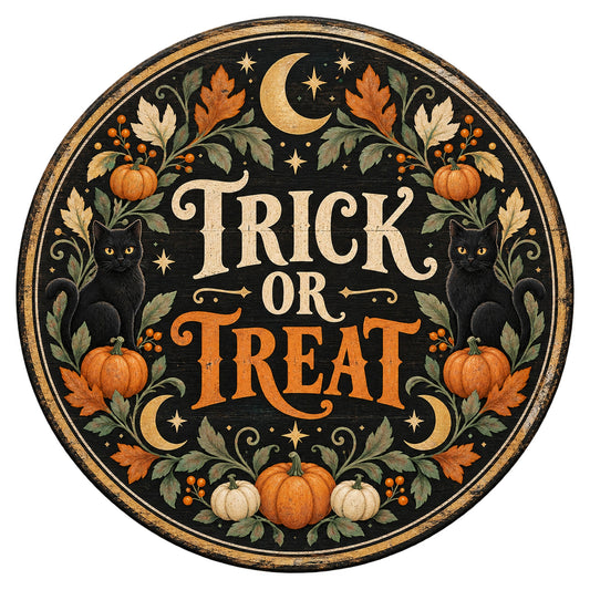 Trick or Treat Black Cat Metal / Vinyl Sign - Made in USA