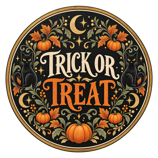 Trick or Treat Black Cat Moon Metal / Vinyl Sign - Made in USA