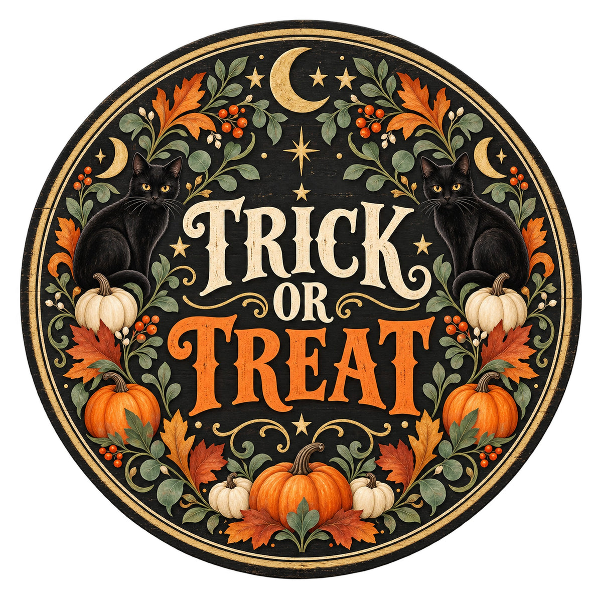 Trick or Treat Black Cat White Pumpkin Metal / Vinyl Sign - Made in USA