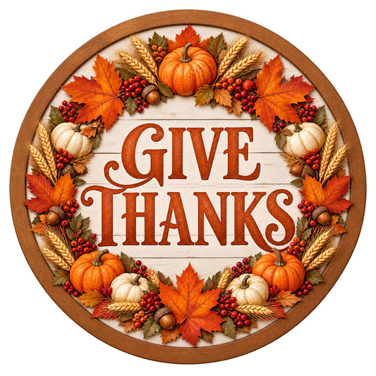 Give Thanks Pumpkin Wreath Metal / Vinyl Sign - Made in USA